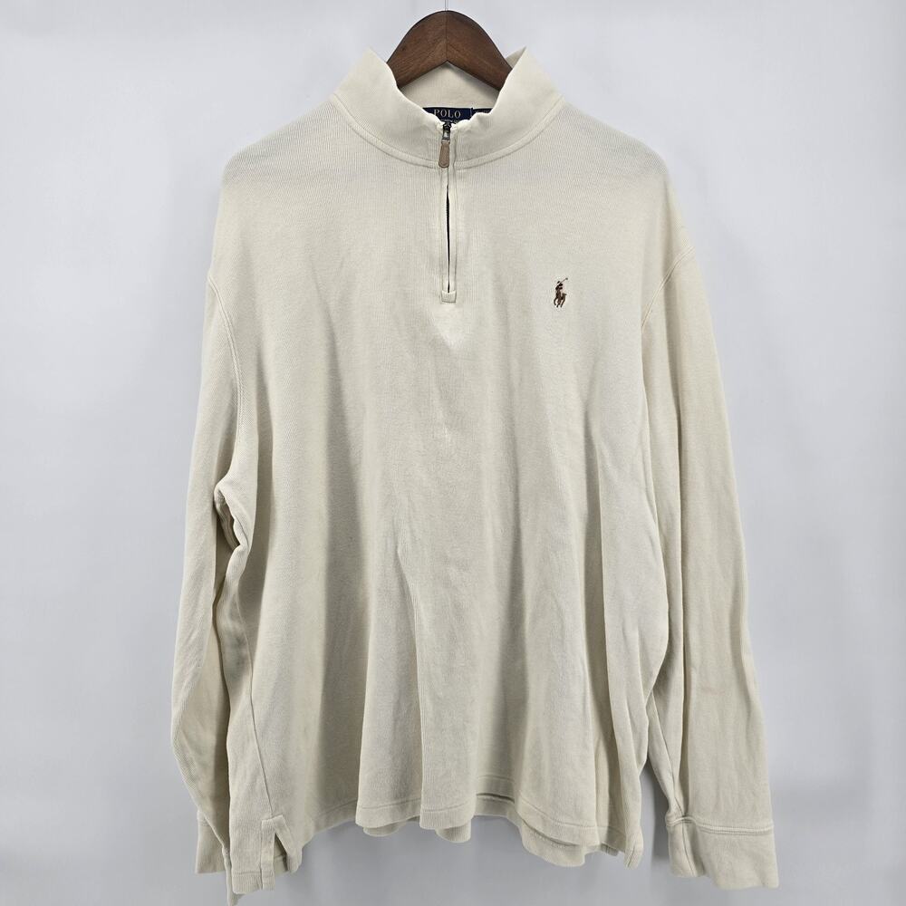 Polo Ralph Lauren Estate-Rib Quarter-Zip Pullover‎ Men's XL Cream Flesh Pony
